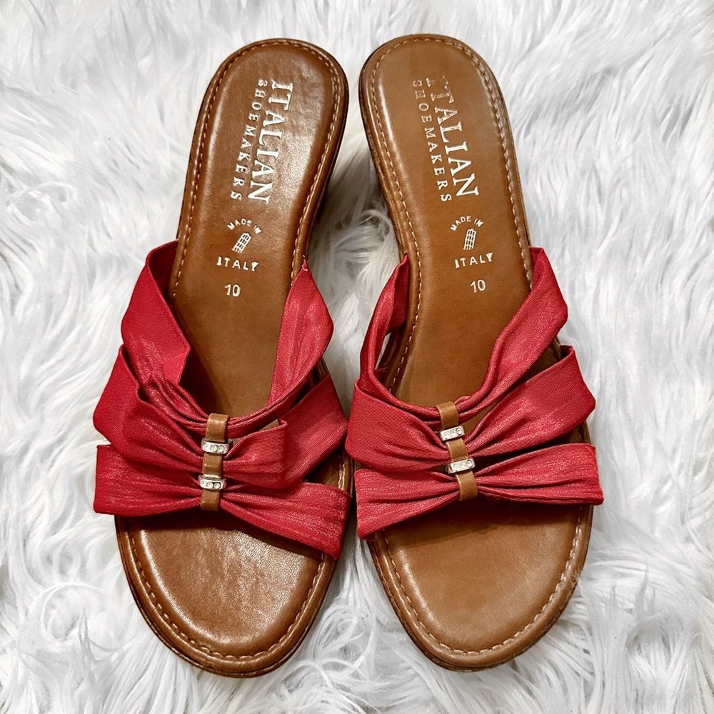 Women’s Italian Shoemakers Pink Strappy Wedge Sandals Size 10